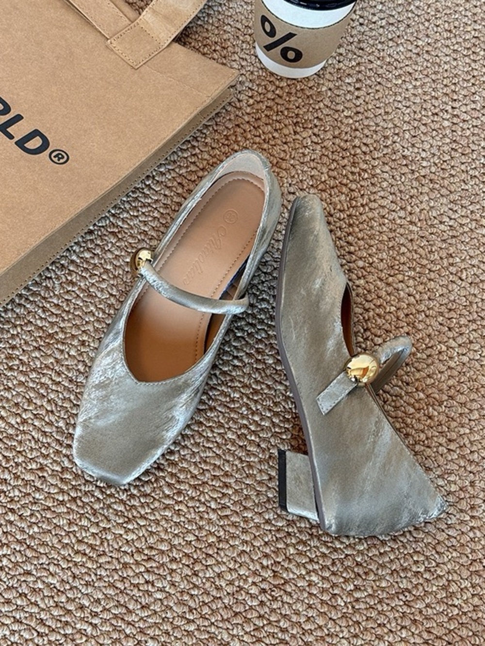 Women’s Gray Velvet Mary Jane Block Heel Shoes